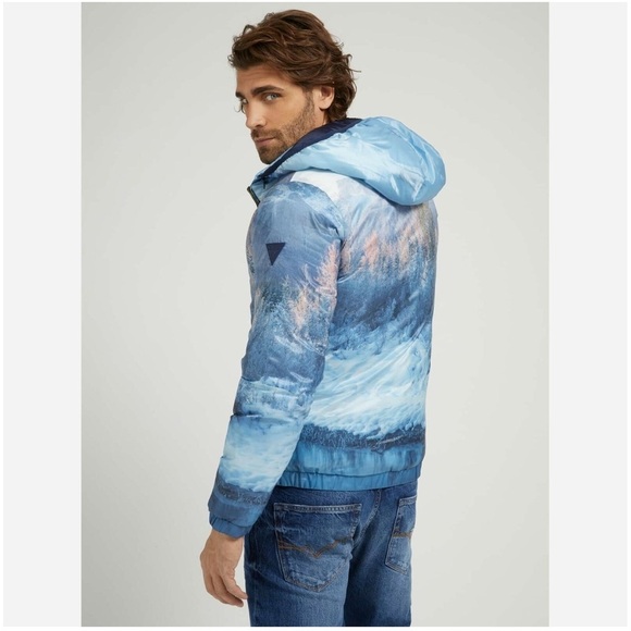 Guess Men Puffer Water Resistant Down proof Windproof Blue Jacket Size M - Picture 4 of 17